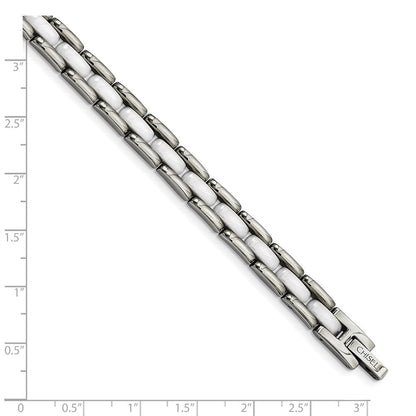 Edelstahl Chisel Poliert mit Weiß Keramik 8 Zoll Glieder Armband