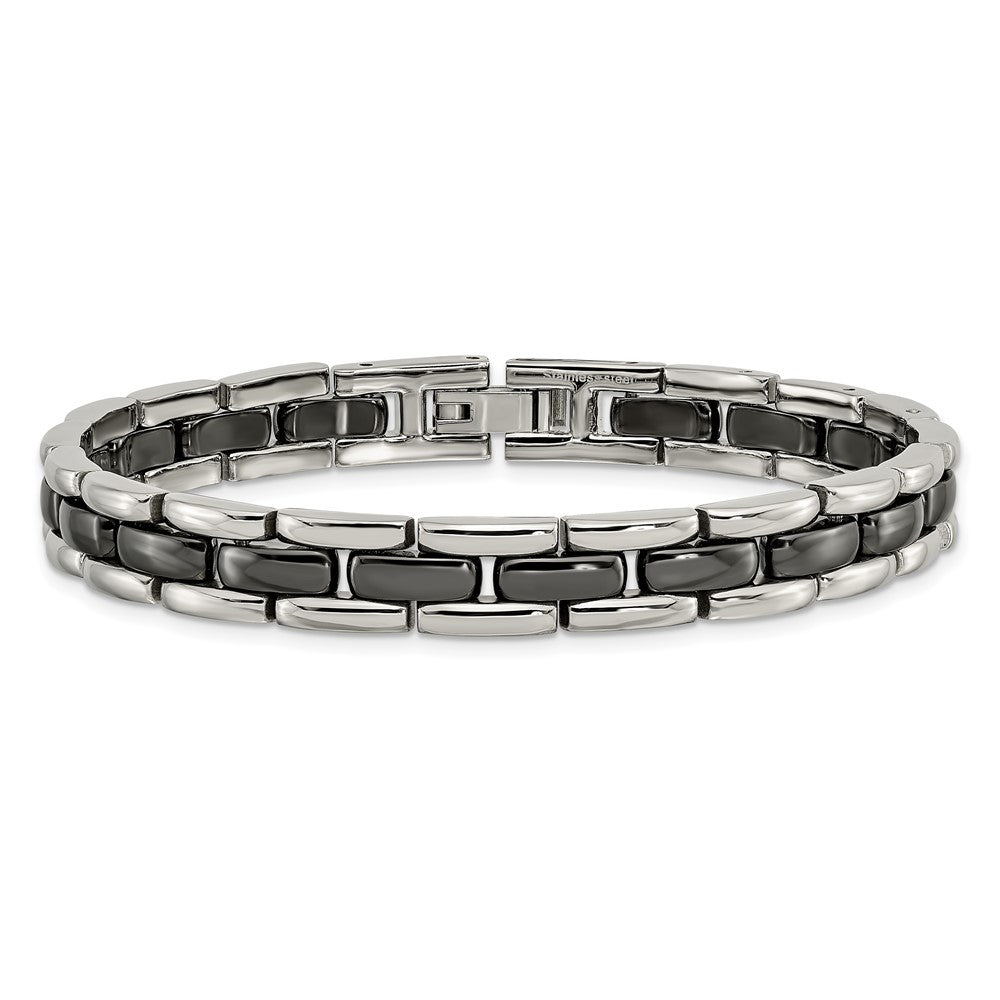 Edelstahl Chisel Poliert mit Schwarz Keramik 8 Zoll Glieder Armband