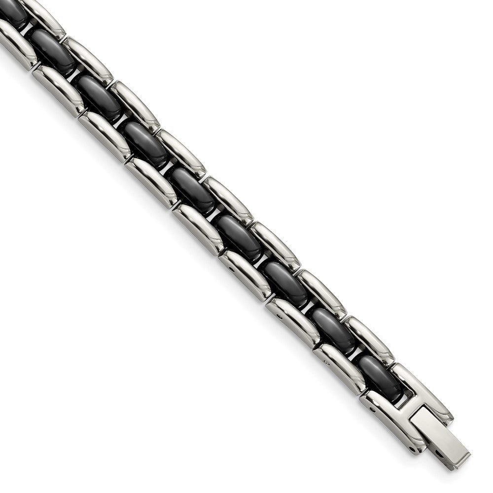 Edelstahl Chisel Poliert mit Schwarz Keramik 8 Zoll Glieder Armband