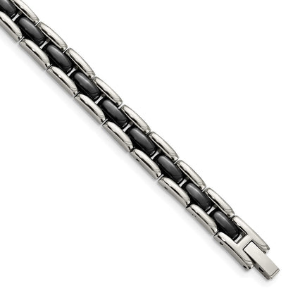 Edelstahl Chisel Poliert mit Schwarz Keramik 8 Zoll Glieder Armband