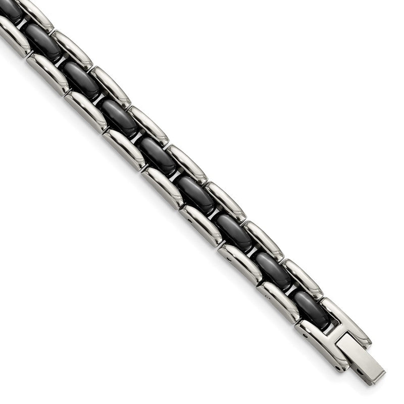 Edelstahl Chisel Poliert mit Schwarz Keramik 8 Zoll Glieder Armband
