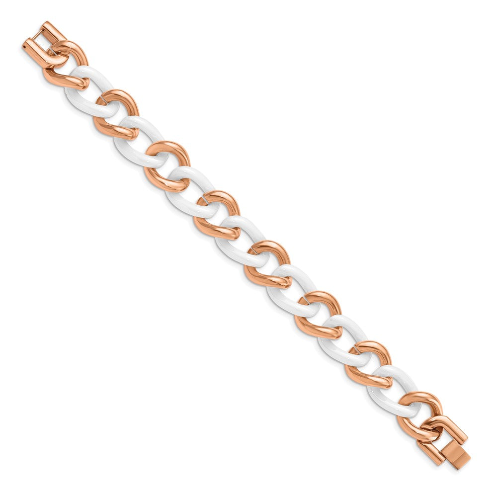 7.5 Zoll Chisel Edelstahl Poliert Rose Ip-beschichtet mit Weiß Keramik 8.25 Offen Glieder Armband