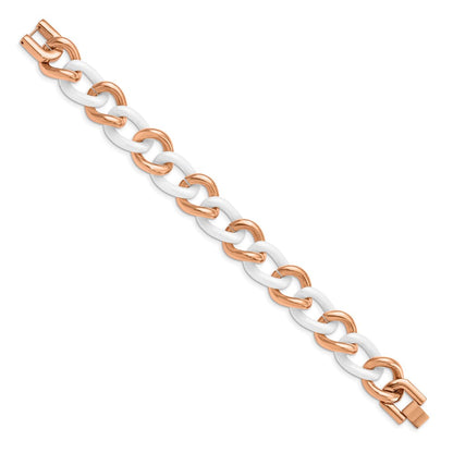 7.5 Zoll Chisel Edelstahl Poliert Rose Ip-beschichtet mit Weiß Keramik 8.25 Offen Glieder Armband