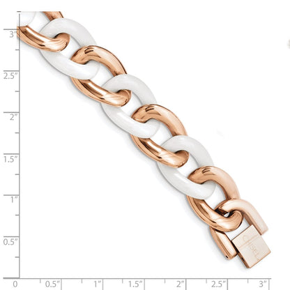 7.5 Zoll Chisel Edelstahl Poliert Rose Ip-beschichtet mit Weiß Keramik 8.25 Offen Glieder Armband
