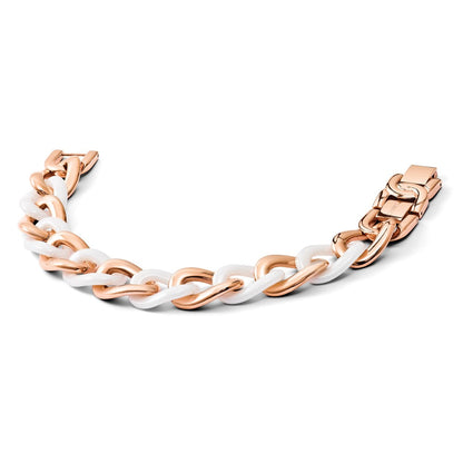 7.5 Zoll Chisel Edelstahl Poliert Rose Ip-beschichtet mit Weiß Keramik 8.25 Offen Glieder Armband