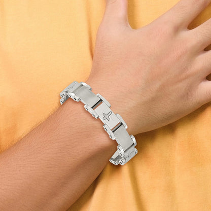 Edelstahl Chisel Gebürstet Poliert und Lasergeschnitten Crosses 8.75 Zoll Glieder Armband