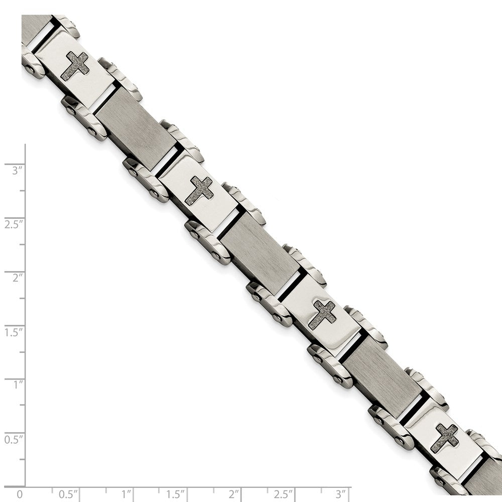 Edelstahl Chisel Gebürstet Poliert und Lasergeschnitten Crosses 8.75 Zoll Glieder Armband