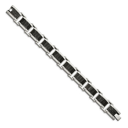 Edelstahl Chisel Poliert und Strukturiert Schwarz-beschichtet 9 Zoll Glieder Armband