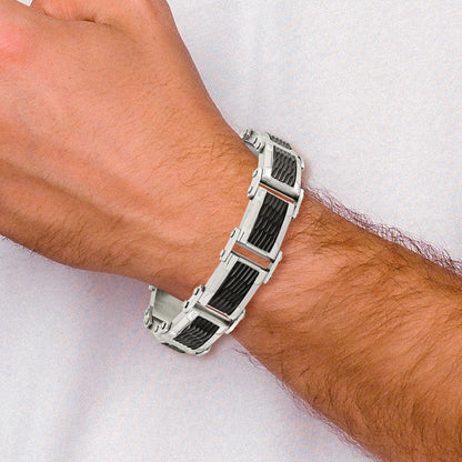 Edelstahl Chisel Poliert und Strukturiert Schwarz-beschichtet 9 Zoll Glieder Armband