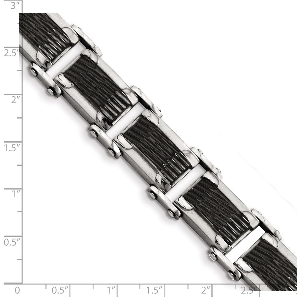 Edelstahl Chisel Poliert und Strukturiert Schwarz-beschichtet 9 Zoll Glieder Armband