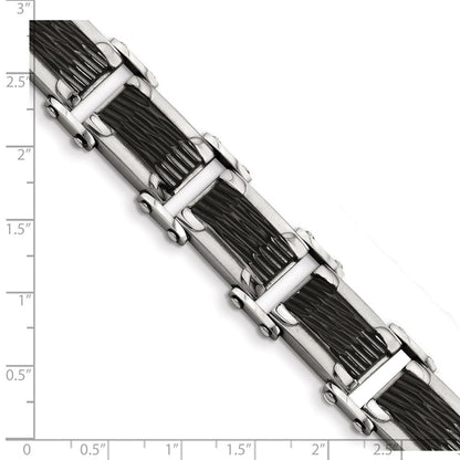 Edelstahl Chisel Poliert und Strukturiert Schwarz-beschichtet 9 Zoll Glieder Armband