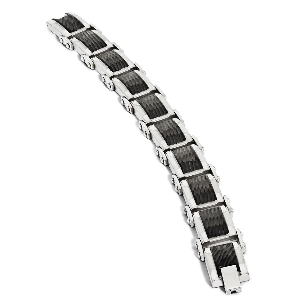 Edelstahl Chisel Poliert und Strukturiert Schwarz-beschichtet 9 Zoll Glieder Armband