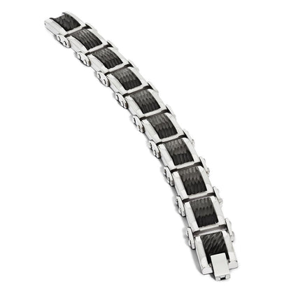 Edelstahl Chisel Poliert und Strukturiert Schwarz-beschichtet 9 Zoll Glieder Armband