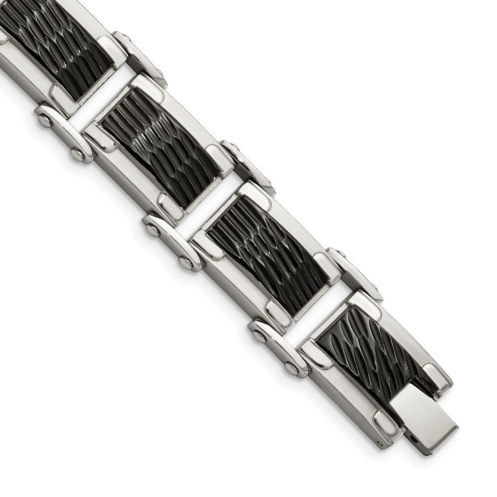 Edelstahl Chisel Poliert und Strukturiert Schwarz-beschichtet 9 Zoll Glieder Armband