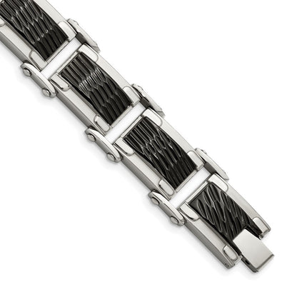 Edelstahl Chisel Poliert und Strukturiert Schwarz-beschichtet 9 Zoll Glieder Armband