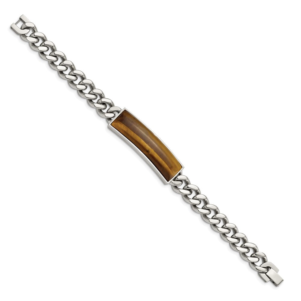 Edelstahl Chisel Poliert mit Tiger Auge Einlage 8.25 Zoll Id Armband