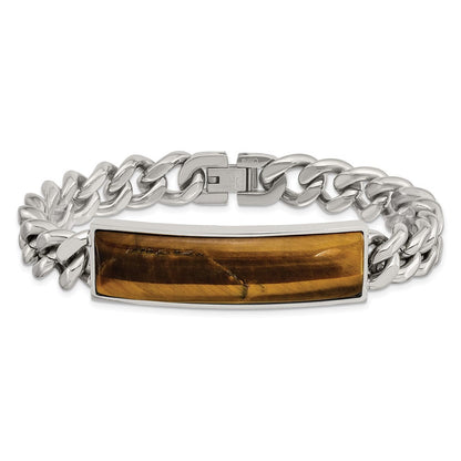 Edelstahl Chisel Poliert mit Tiger Auge Einlage 8.25 Zoll Id Armband