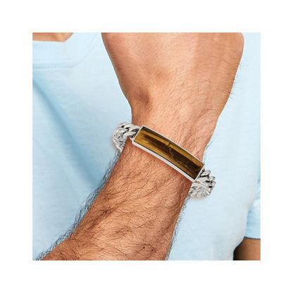 Edelstahl Chisel Poliert mit Tiger Auge Einlage 8.25 Zoll Id Armband