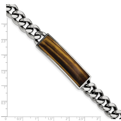 Edelstahl Chisel Poliert mit Tiger Auge Einlage 8.25 Zoll Id Armband