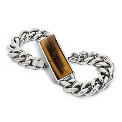 Edelstahl Chisel Poliert mit Tiger Auge Einlage 8.25 Zoll Id Armband