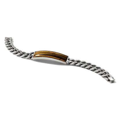 Edelstahl Chisel Poliert mit Tiger Auge Einlage 8.25 Zoll Id Armband