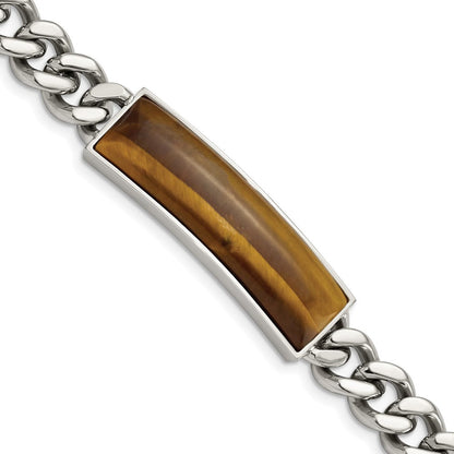 Edelstahl Chisel Poliert mit Tiger Auge Einlage 8.25 Zoll Id Armband