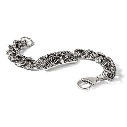Edelstahl Chisel Antikisiert und Poliert mit Schwarz Achat 9 Zoll Fantasieglieder Kreuz Armband