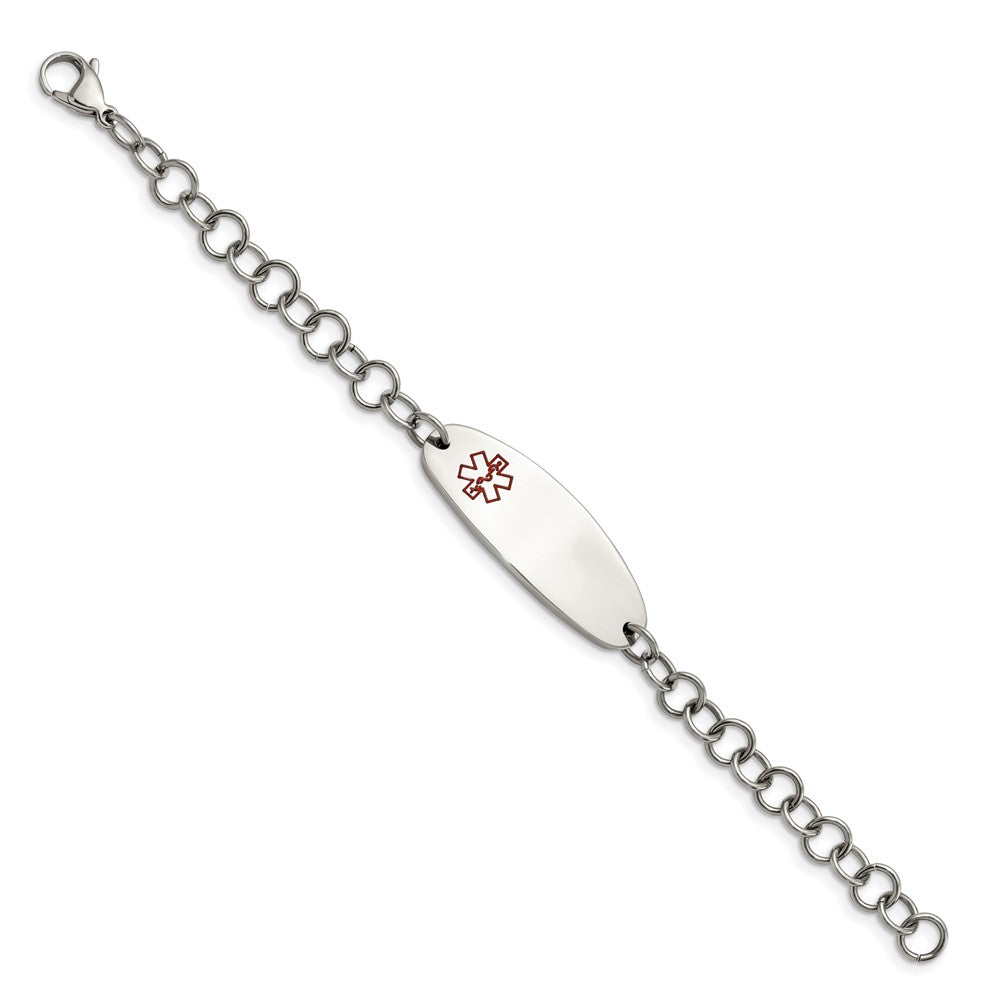 Edelstahl Chisel Poliert mit Rot Emaille Medizinisch Id 7.25 Zoll Offen Glieder Armband
