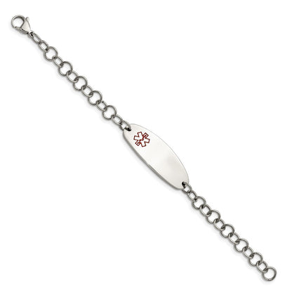 Edelstahl Chisel Poliert mit Rot Emaille Medizinisch Id 7.25 Zoll Offen Glieder Armband