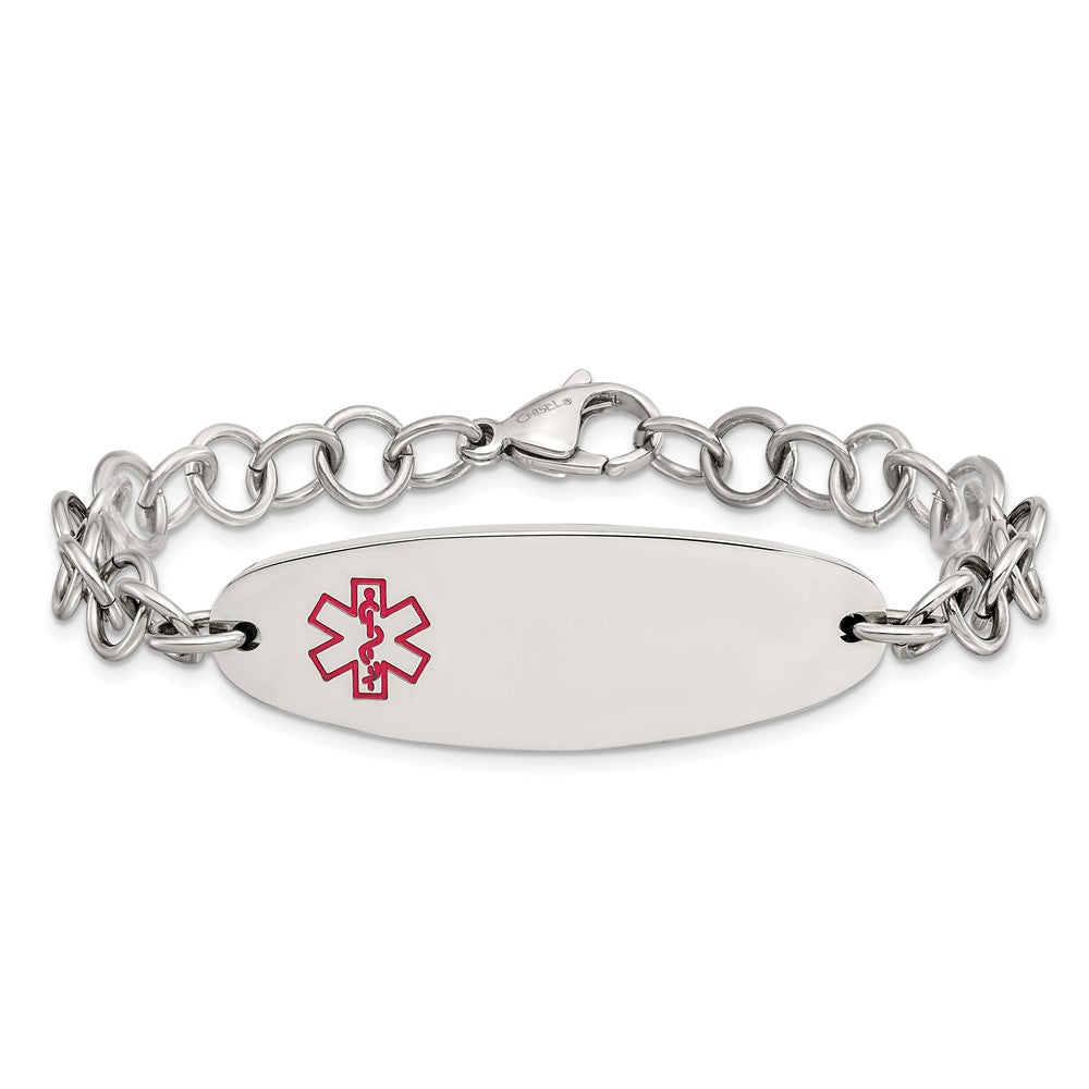 Edelstahl Chisel Poliert mit Rot Emaille Medizinisch Id 7.25 Zoll Offen Glieder Armband