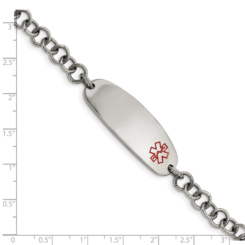 Edelstahl Chisel Poliert mit Rot Emaille Medizinisch Id 7.25 Zoll Offen Glieder Armband