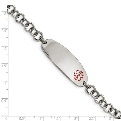 Edelstahl Chisel Poliert mit Rot Emaille Medizinisch Id 7.25 Zoll Offen Glieder Armband