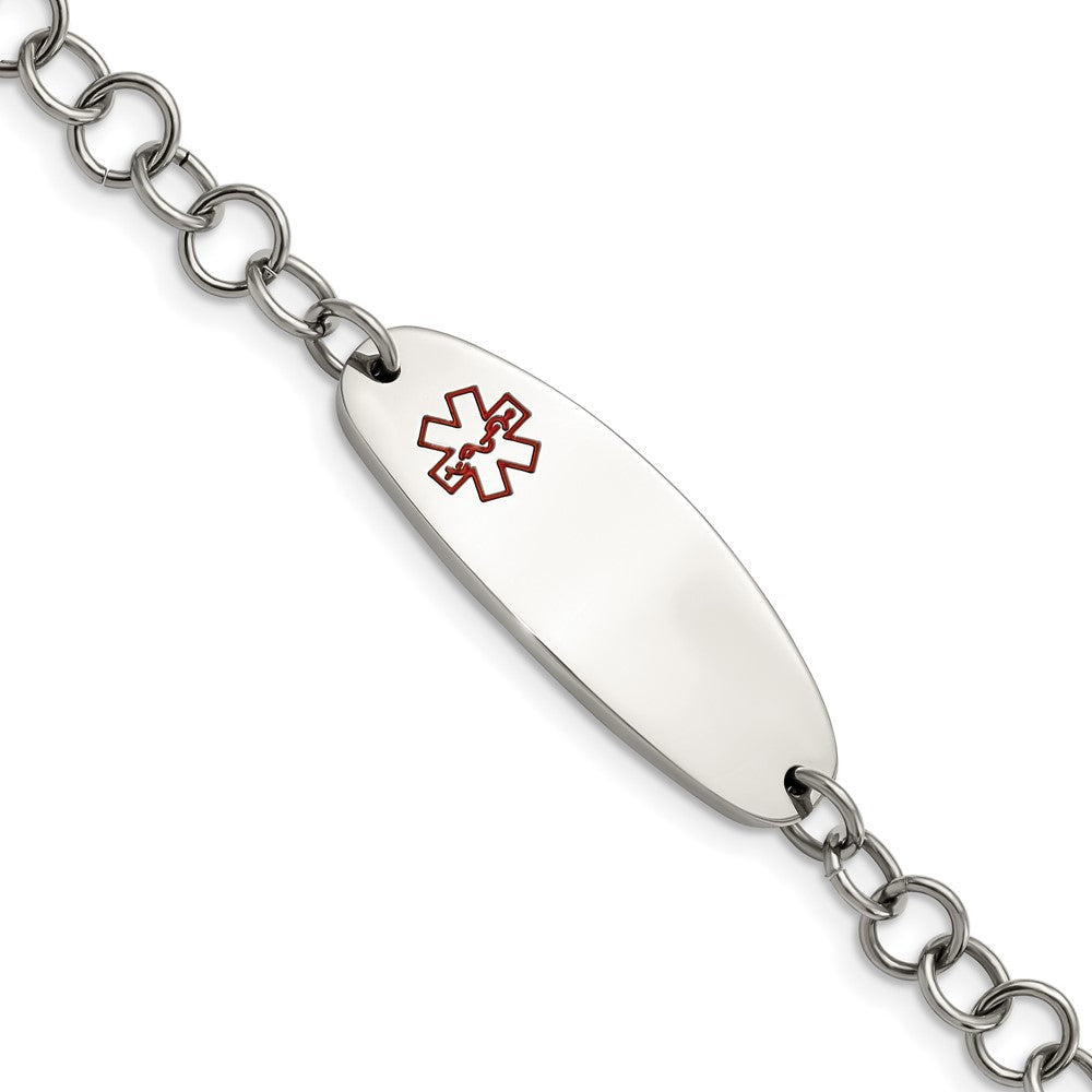 Edelstahl Chisel Poliert mit Rot Emaille Medizinisch Id 7.25 Zoll Offen Glieder Armband