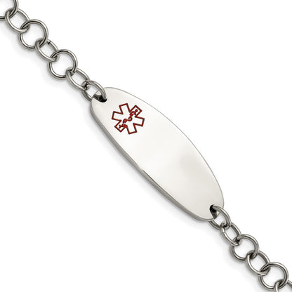 Edelstahl Chisel Poliert mit Rot Emaille Medizinisch Id 7.25 Zoll Offen Glieder Armband