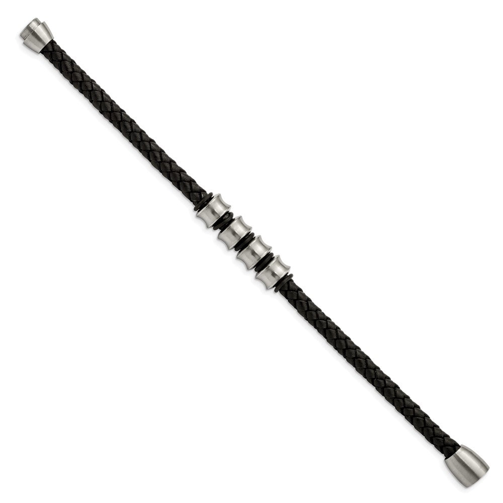 Edelstahl Chisel Gebürstet Geflochten Schwarz Leder 8.5 Zoll Armband