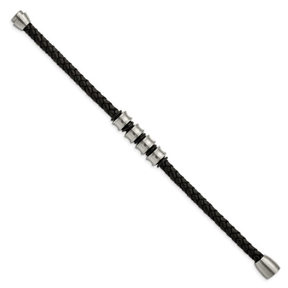 Edelstahl Chisel Gebürstet Geflochten Schwarz Leder 8.5 Zoll Armband