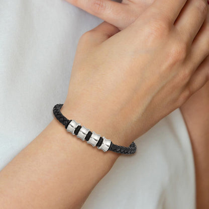 Edelstahl Chisel Gebürstet Geflochten Schwarz Leder 8.5 Zoll Armband