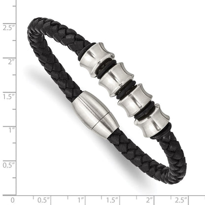 Edelstahl Chisel Gebürstet Geflochten Schwarz Leder 8.5 Zoll Armband