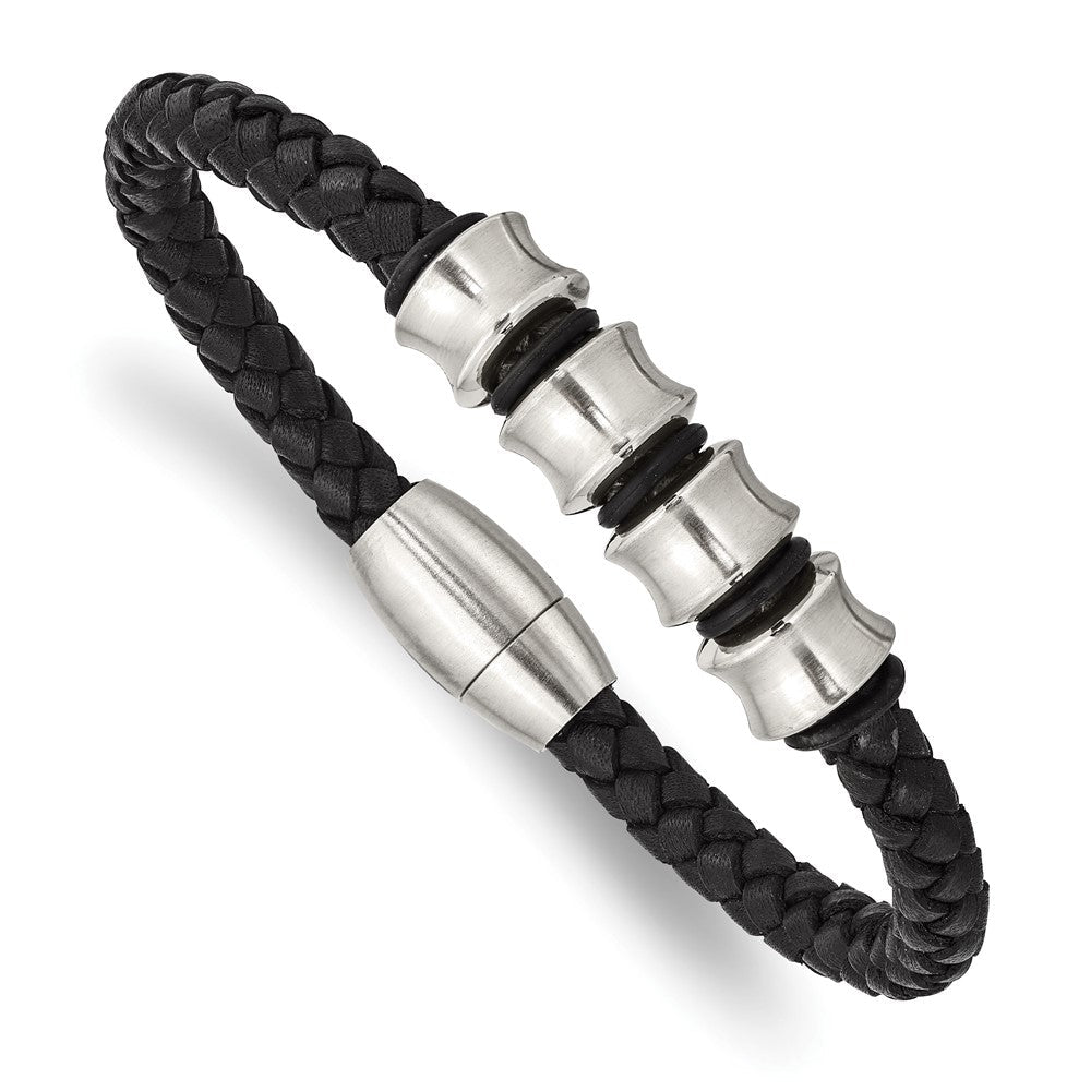 Edelstahl Chisel Gebürstet Geflochten Schwarz Leder 8.5 Zoll Armband