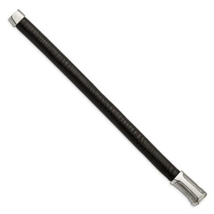 8.5 Zoll Edelstahl Poliert und Strukturiert Schwarz Leder 8.5 Zoll Armband