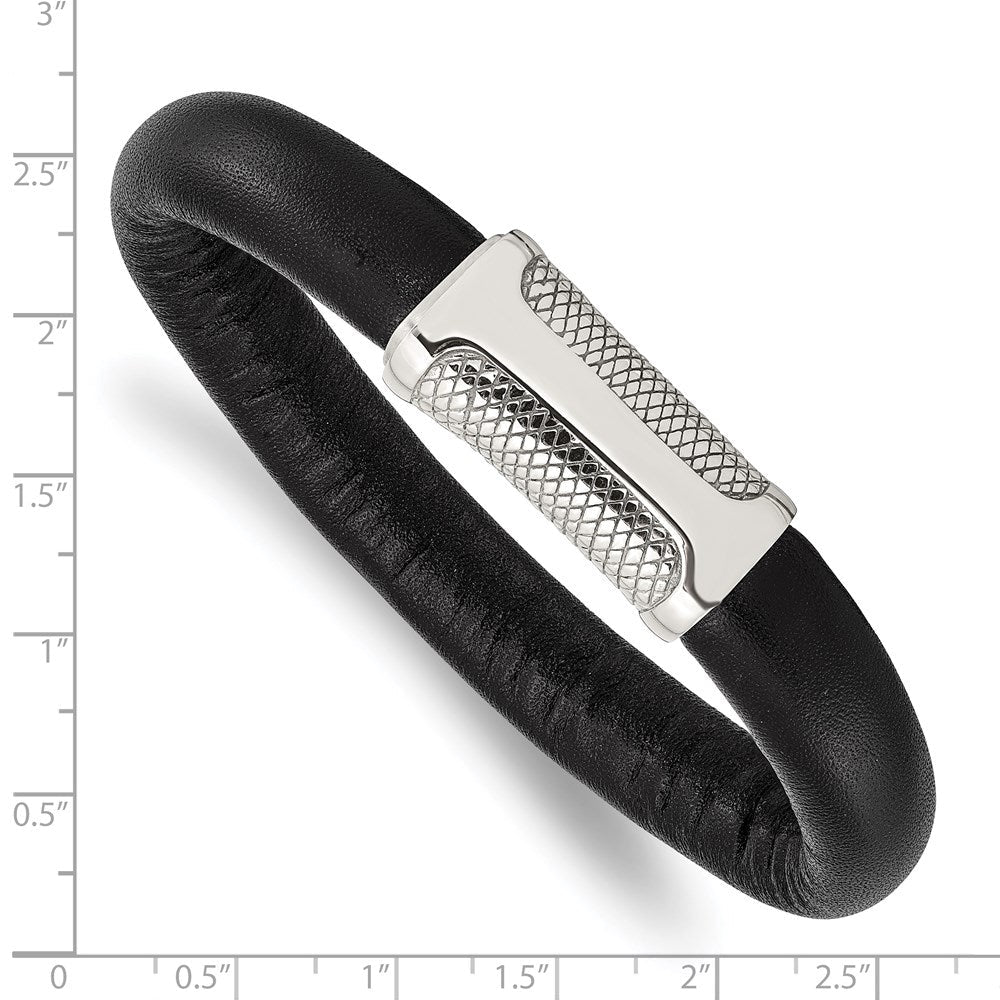 8.5 Zoll Edelstahl Poliert und Strukturiert Schwarz Leder 8.5 Zoll Armband