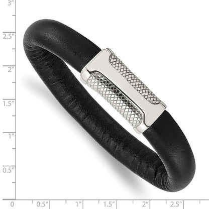 8.5 Zoll Edelstahl Poliert und Strukturiert Schwarz Leder 8.5 Zoll Armband