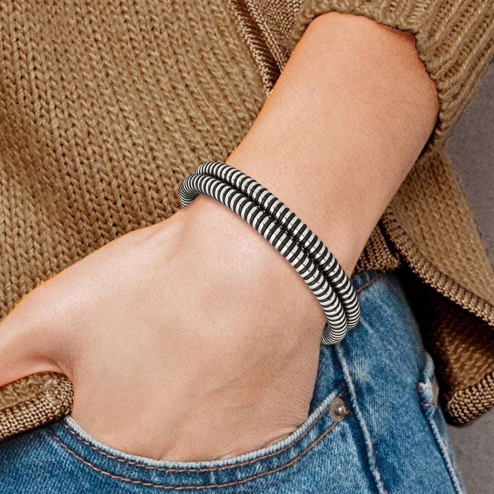 8.5 Zoll Edelstahl Poliert & Schwarz Leder 8.5 Zoll Armband