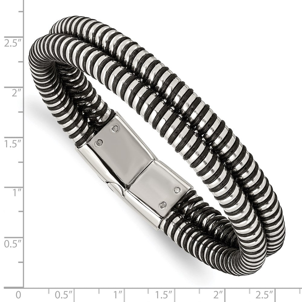 8.5 Zoll Edelstahl Poliert & Schwarz Leder 8.5 Zoll Armband