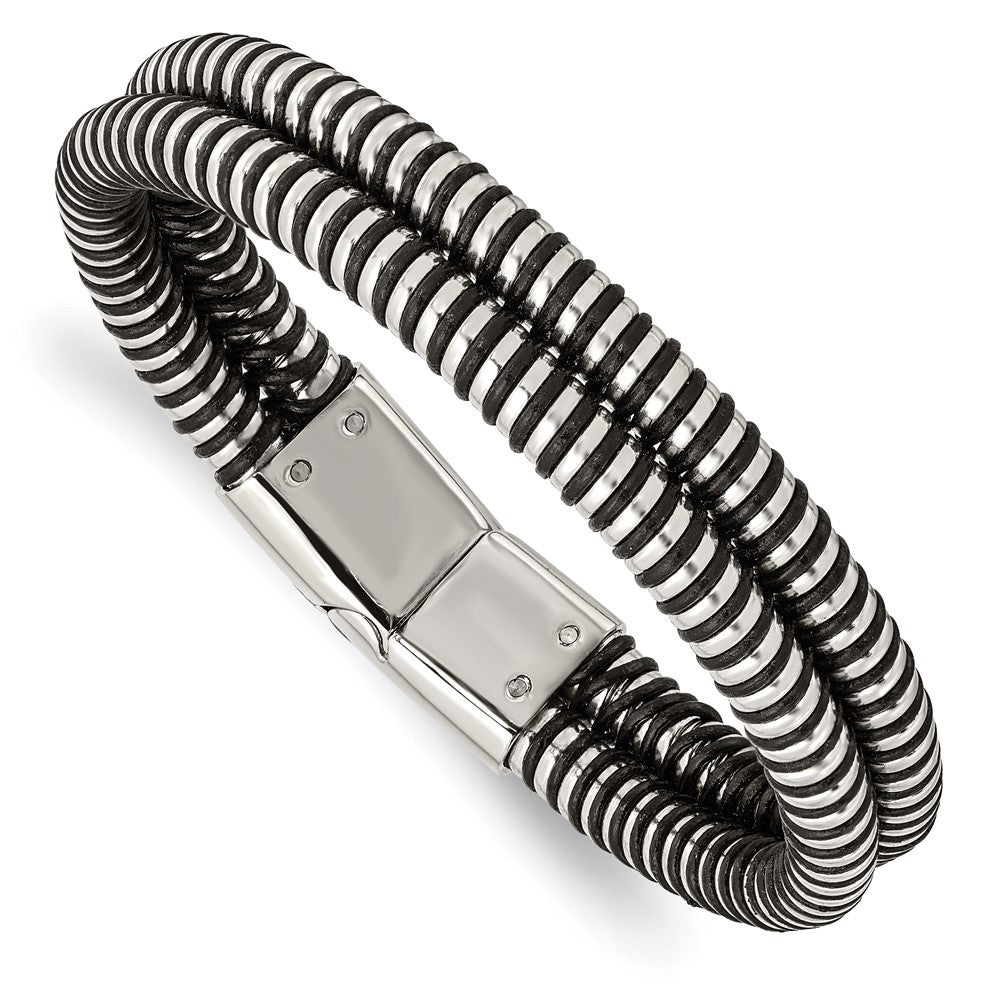 8.5 Zoll Edelstahl Poliert & Schwarz Leder 8.5 Zoll Armband