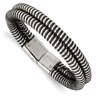 8.5 Zoll Edelstahl Poliert & Schwarz Leder 8.5 Zoll Armband