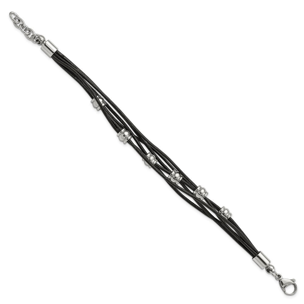 Edelstahl Chisel Poliert Gekugelt Multi-strand Schwarz Leder 7.5 Zoll Armband Mit.75 Verlängerung