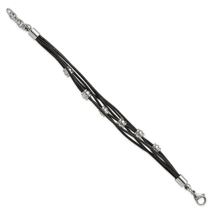 Edelstahl Chisel Poliert Gekugelt Multi-strand Schwarz Leder 7.5 Zoll Armband Mit.75 Verlängerung