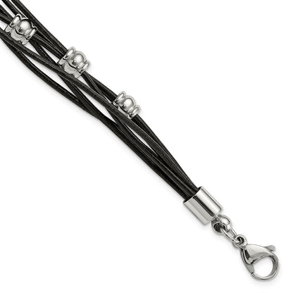 Edelstahl Chisel Poliert Gekugelt Multi-strand Schwarz Leder 7.5 Zoll Armband Mit.75 Verlängerung
