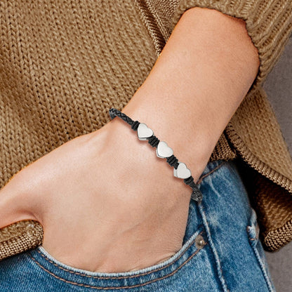 Edelstahl Chisel Poliert Herzen Schwarz Geflochten Leder und Gummi 7.5 Zoll Armband